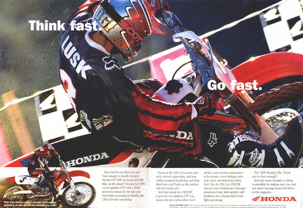 double page 1999 Honda CR250R advertisement